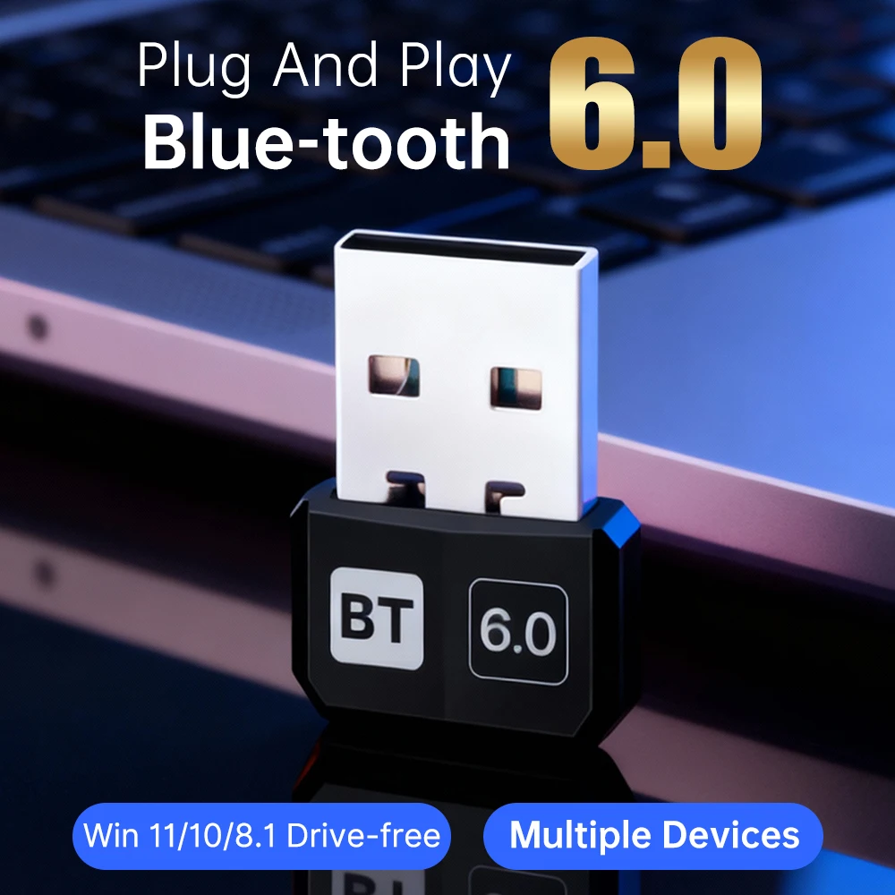 USB-адаптер Bluetooth BT6.0 Dongle для ПК, ноутбука, нескольких устройств Plug and play для клавиатуры/мыши Windows 10/11/8.1 
USB-адаптер Bluetooth BT6.0 Dongle для ПК, ноутбука, нескольких устройств Plug and play для клавиатуры/мыши Windows 10/11/8.1