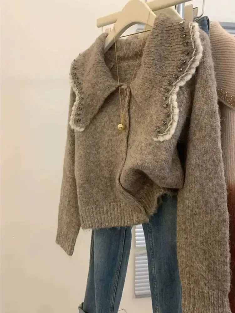 Heavy Large Collar Sweater Winter Clothes Women Pull Femme Vintage Knitted Cardigan Jacket Sueter Y2k Tops Streetwear Chic
Heavy Large Collar Sweater Winter Clothes Women Pull Femme Vintage Knitted Cardigan Jacket Sueter Y2k Tops Streetwear Chic