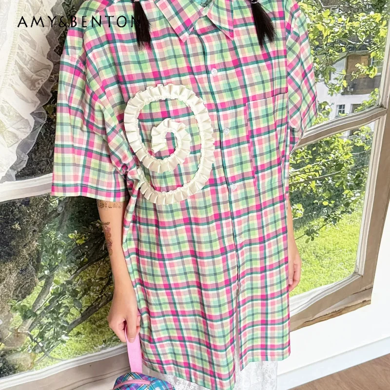Holiday Style Wide Plaid Women's Shirt Original Design Fashionable Sweet Cool Versatile Age-reducing Short-sleeved Shirts Ladies
Holiday Style Wide Plaid Women's Shirt Original Design Fashionable Sweet Cool Versatile Age-reducing Short-sleeved Shirts Ladies