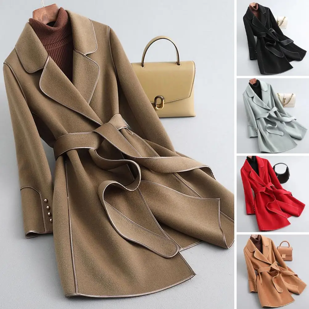 Fall Thermal Jacket for Women Elegant Korean Style Women's Mid-length Coat with Waist Belt Lapel Collar Solid for Fashionable
Fall Thermal Jacket for Women Elegant Korean Style Women's Mid-length Coat with Waist Belt Lapel Collar Solid for Fashionable