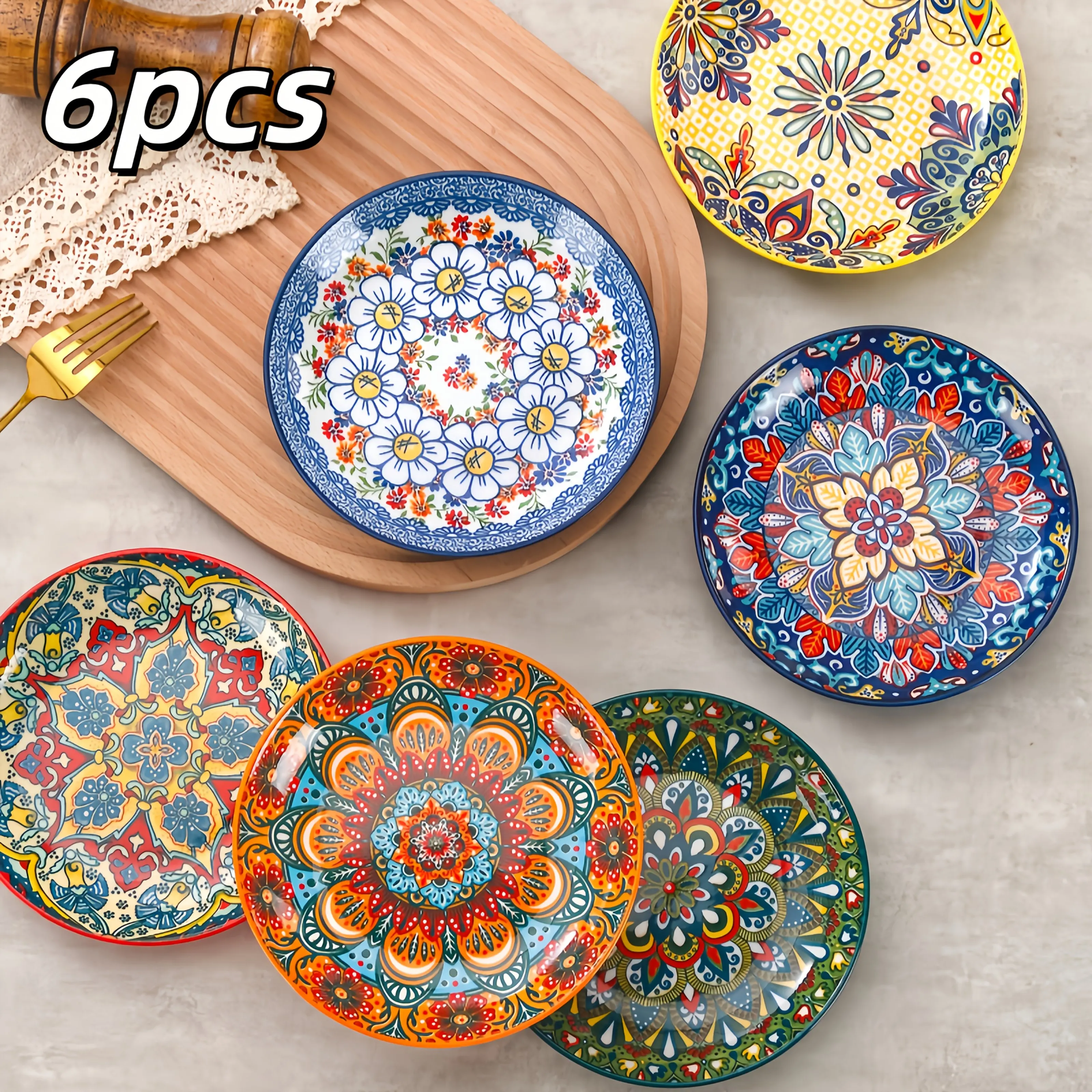6pcs Bohemian Style Ceramic Plate Set with Vivid Floral Patterns, 6.3-inch Plate, Suitable for Home Use, Restaurants, Parties, Breakfast Utensils, Decorative Utensils, Easy to Clean Utensils, Dining Essentials, Restaurant Plates, Stylish Dinnerware
6pcs Bohemian Style Ceramic Plate Set with Vivid Floral Patterns, 6.3-inch Plate, Suitable for Home Use, Restaurants, Parties, Breakfast Utensils, Decorative Utensils, Easy to Clean Utensils, Dining Essentials, Restaurant Plates, Stylish Dinnerware