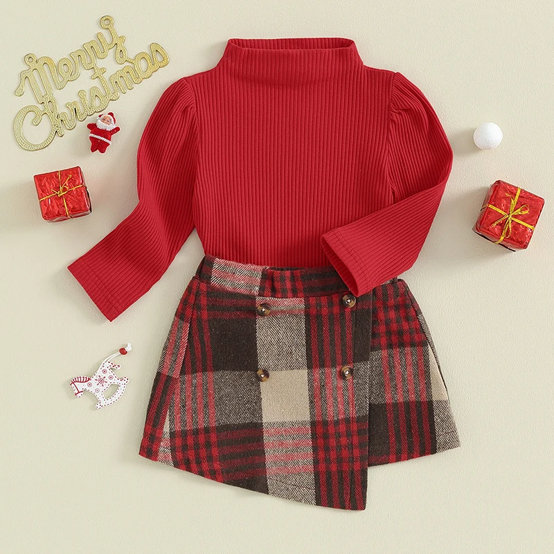 BeQeuewll Kids Girls Skirt Set For Fall Long Sleeve Turtleneck T-shirt with Irregular Plaid Skirt 2-piece Outfit For 1-4 Years
BeQeuewll Kids Girls Skirt Set For Fall Long Sleeve Turtleneck T-shirt with Irregular Plaid Skirt 2-piece Outfit For 1-4 Years