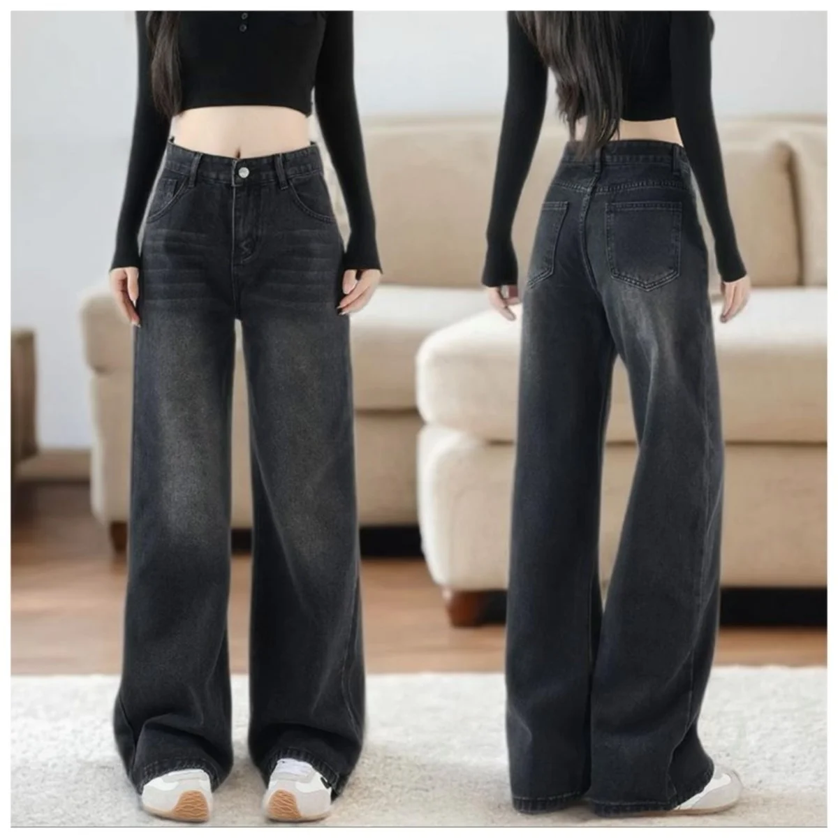 American Retro Nostalgic High-Waisted Women's Jeans Basic Versatile Carbon black Straight-Leg Denim Trouser Korean Casual Pants
American Retro Nostalgic High-Waisted Women's Jeans Basic Versatile Carbon black Straight-Leg Denim Trouser Korean Casual Pants