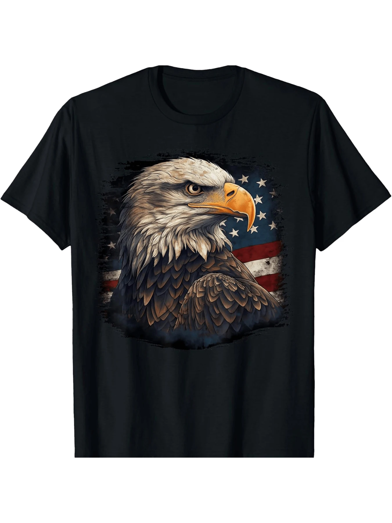 Eagle Head American Flag Background Men and women short sleeve T-shirt black round neck
Eagle Head American Flag Background Men and women short sleeve T-shirt black round neck