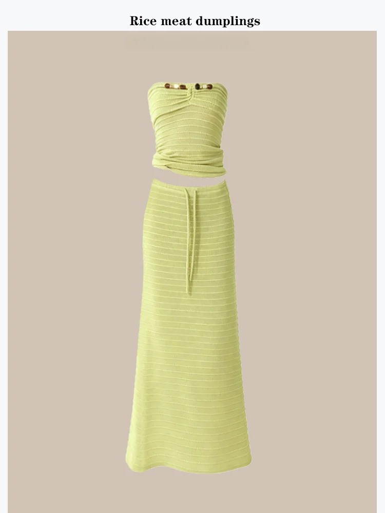Summer Texture Knit Halter Neck Top And High Waist Straight Skirt Set Women's Fashionable Two-Piece Outfit with Wood Bead Pen...
Summer Texture Knit Halter Neck Top And High Waist Straight Skirt Set Women's Fashionable Two-Piece Outfit with Wood Bead Pen...