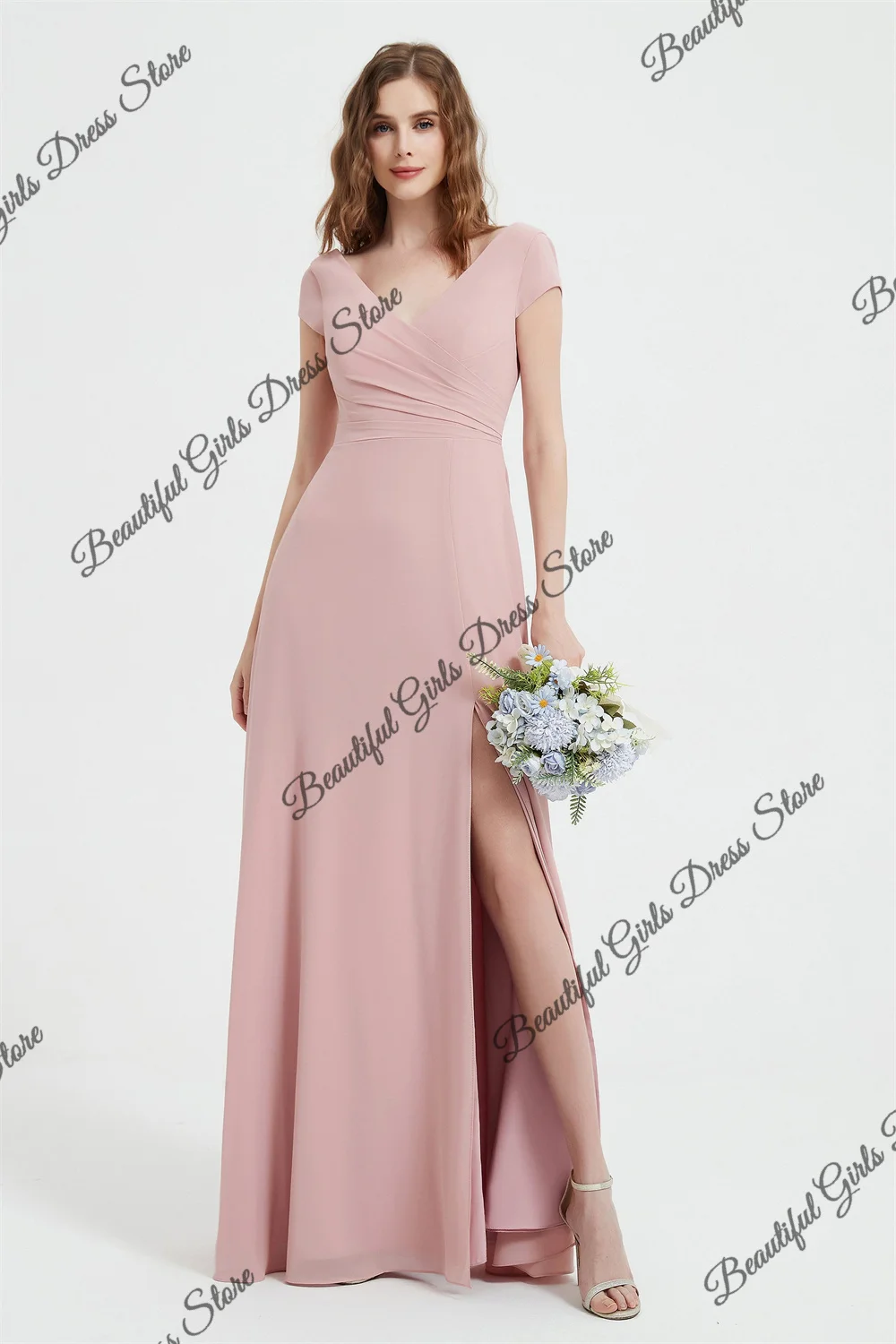Chiffon Off the Shoulder V-neck Bridesmaid Dresses With Split Pleated Corset Short Sleeves Evening Party A-line Long Prom Gowns
Chiffon Off the Shoulder V-neck Bridesmaid Dresses With Split Pleated Corset Short Sleeves Evening Party A-line Long Prom Gowns