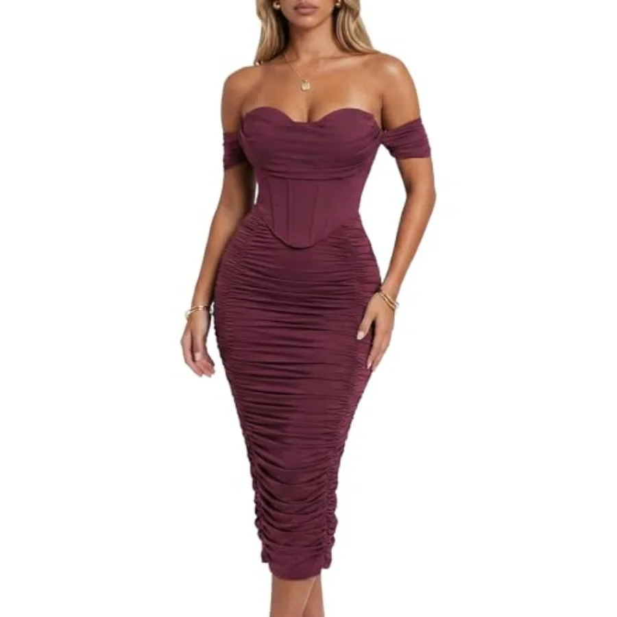 Women's Off the Shoulder Midi Dress Built-in Bra Ruched Corset Bodycon Formal Night Out Cocktail Party Dresses
Women's Off the Shoulder Midi Dress Built-in Bra Ruched Corset Bodycon Formal Night Out Cocktail Party Dresses