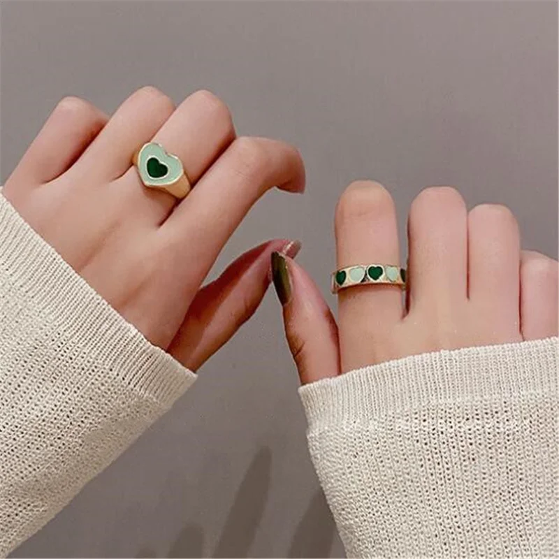 Simple Temperament Enamel Green Resin Heart Open Ring Elegant 2pcs Finger Ring Jewelry Set Charming Women's Party Gift
Simple Temperament Enamel Green Resin Heart Open Ring Elegant 2pcs Finger Ring Jewelry Set Charming Women's Party Gift
