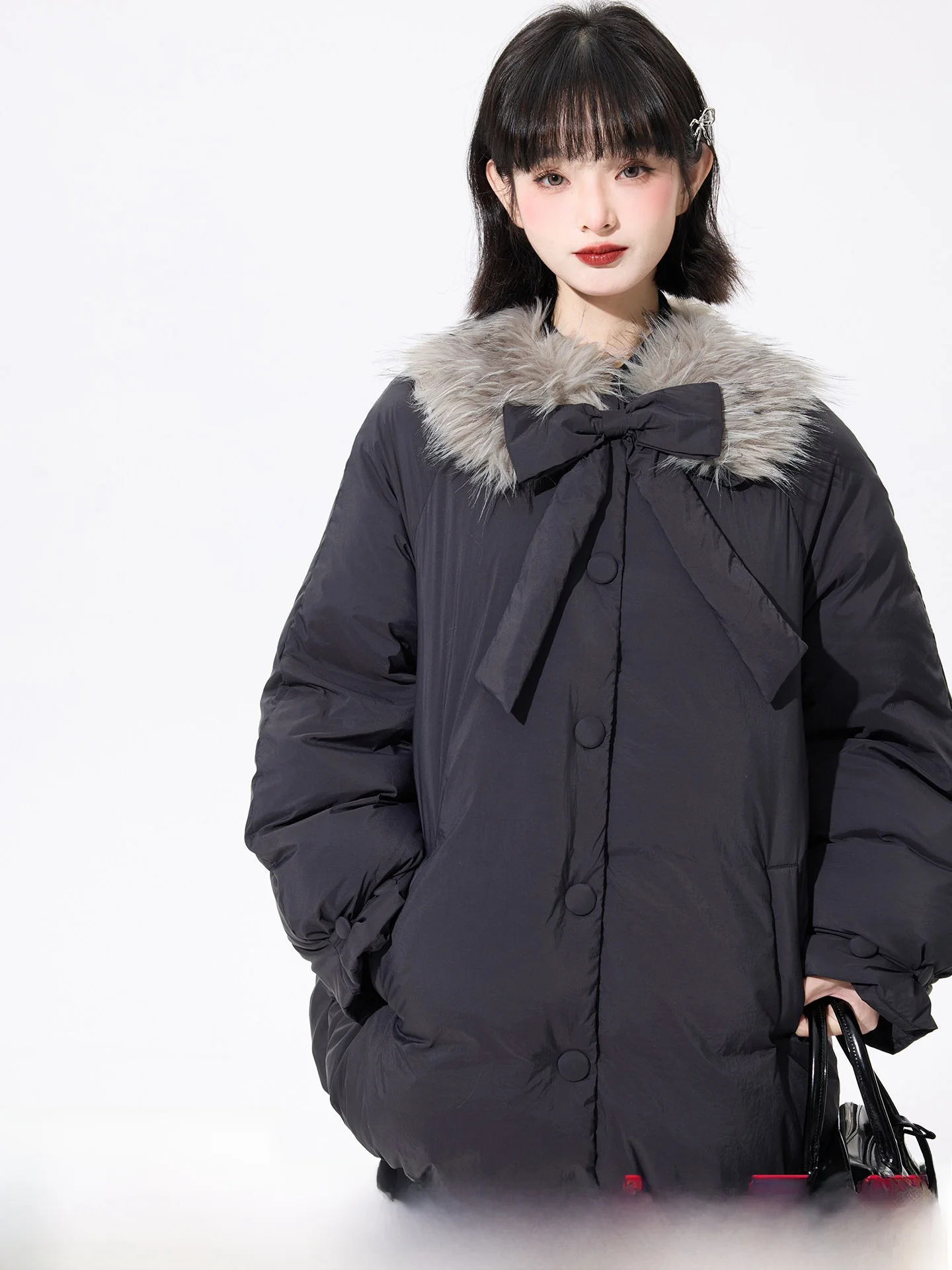 Sweet Cool Style Loose Long Knot Fur Collar Black Grey down Jacket Women's Fashion Nylon Fabric Regular Fit Daily Wear
Sweet Cool Style Loose Long Knot Fur Collar Black Grey down Jacket Women's Fashion Nylon Fabric Regular Fit Daily Wear