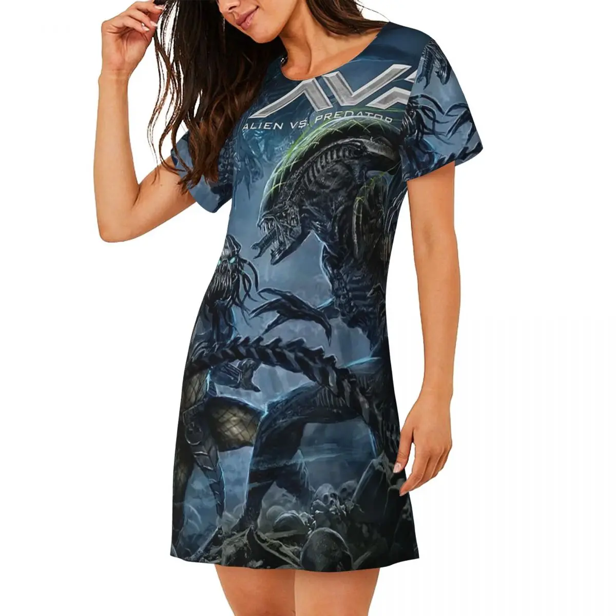 Custom Alien Vs Predator Game Short Sleeves Nightdress For Sleeping Sleepshirts Women Short Sleeve Nightgowns Loose Pajama Dress
Custom Alien Vs Predator Game Short Sleeves Nightdress For Sleeping Sleepshirts Women Short Sleeve Nightgowns Loose Pajama Dress