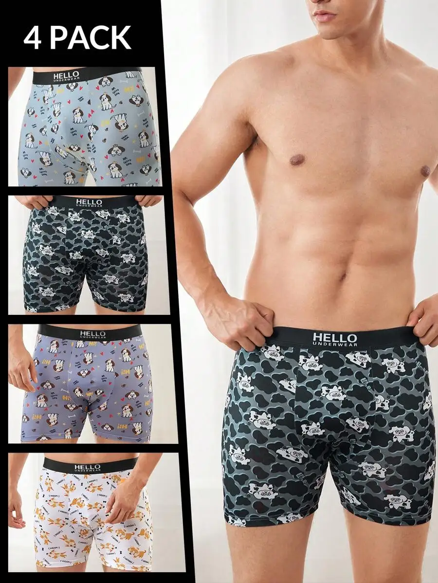 4 Pcs Men Cartoon Animal Print Boxer Shorts
4 Pcs Men Cartoon Animal Print Boxer Shorts