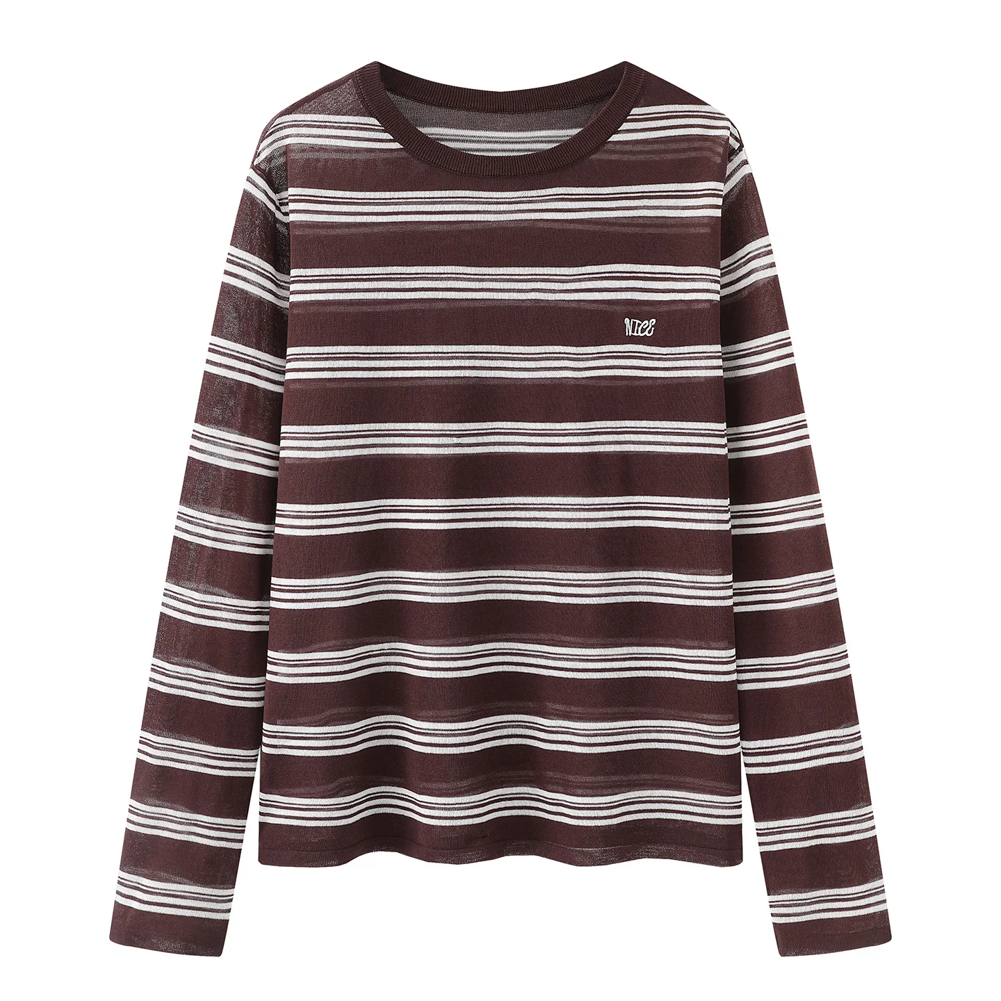 Lightweight Summer Knitwear Loose Fit Striped Letter Embroidery Coffee Stripe Women's Long Sleeve round Neck Pullover Top
Lightweight Summer Knitwear Loose Fit Striped Letter Embroidery Coffee Stripe Women's Long Sleeve round Neck Pullover Top