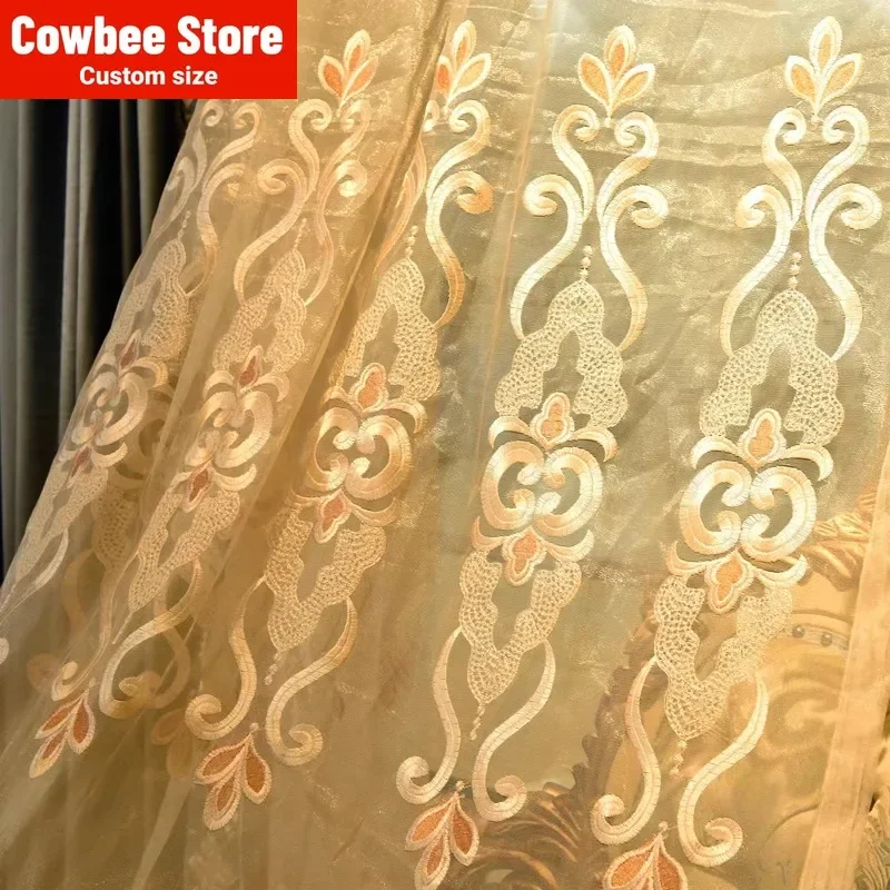 European Luxury Golden Tulle Sheer Curtains for Living Room Lace Embroidered Window Screen Kitchen Embroider Blackout Elegant
European Luxury Golden Tulle Sheer Curtains for Living Room Lace Embroidered Window Screen Kitchen Embroider Blackout Elegant