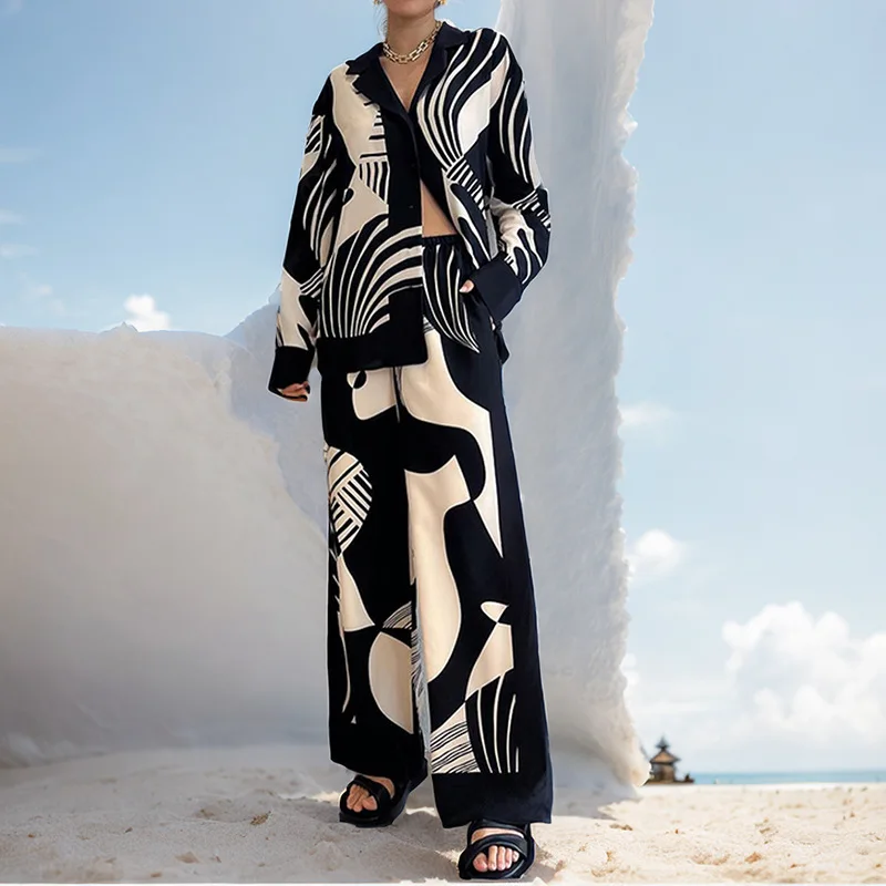 Women's 2-piece Set of Trendy and Fashion Printed Shirt Wide-leg Pants High Street Spring Thin Casual Suit
Women's 2-piece Set of Trendy and Fashion Printed Shirt Wide-leg Pants High Street Spring Thin Casual Suit