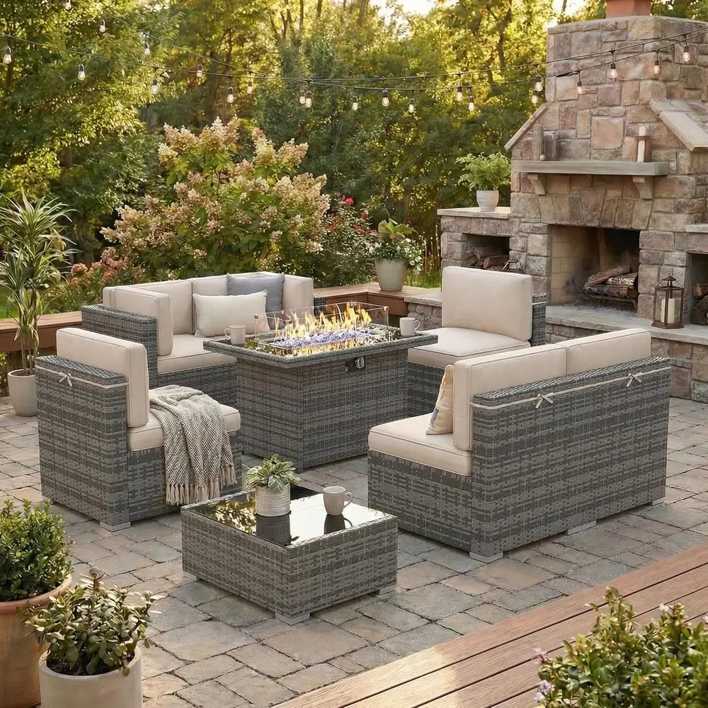 8-Piece Outdoor Wicker Sectional Sofa Set with 44 Propane Fire Pit Table
8-Piece Outdoor Wicker Sectional Sofa Set with 44 Propane Fire Pit Table