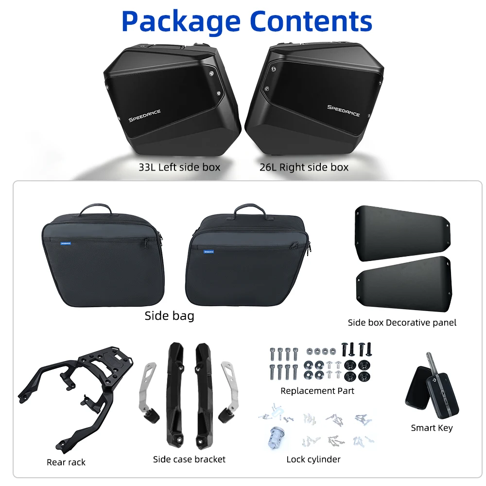 Suitable for Honda Forza 750. Side cases, tail box & trunk: left 33L, right 26L. Installed via original factory holes.
Suitable for Honda Forza 750. Side cases, tail box & trunk: left 33L, right 26L. Installed via original factory holes.