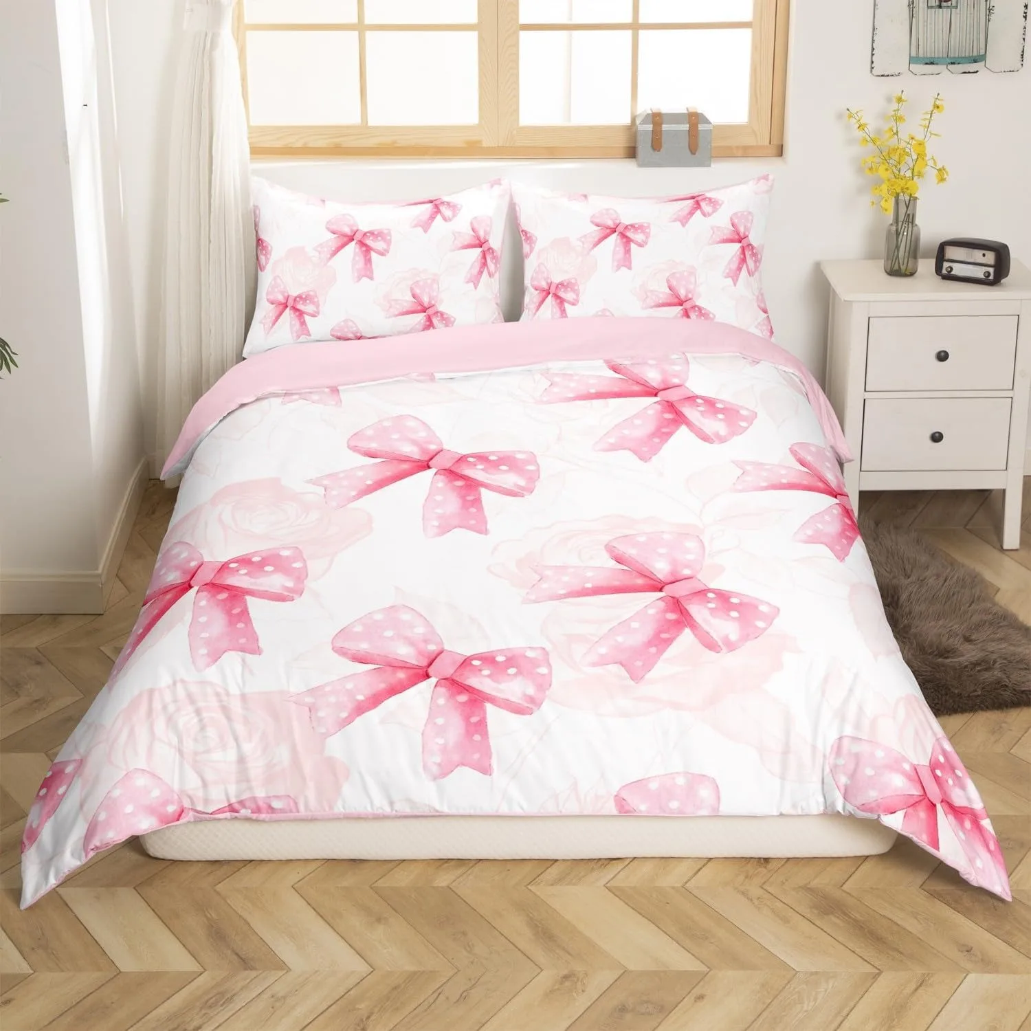 Pink Bow & Rose Print Duvet Cover Set, Cute Coquette Bedding Set for Girls, Soft Microfiber 3Pcs Bed Linen
Pink Bow & Rose Print Duvet Cover Set, Cute Coquette Bedding Set for Girls, Soft Microfiber 3Pcs Bed Linen