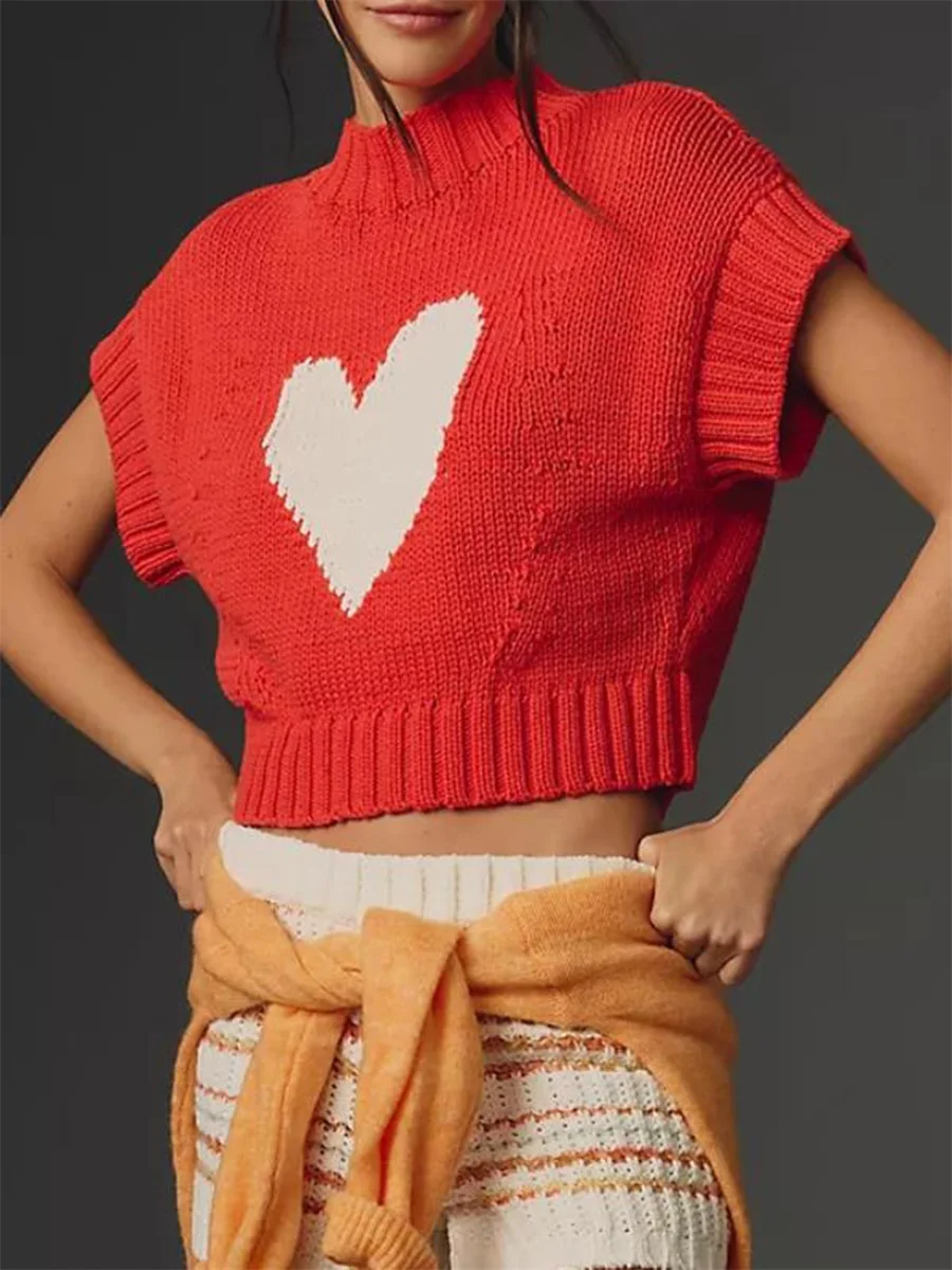 Womens Short Sleeve Sweater Heart Mock Neck Crop Knitted Tops Casual Streetwear for Daily Office Party
Womens Short Sleeve Sweater Heart Mock Neck Crop Knitted Tops Casual Streetwear for Daily Office Party