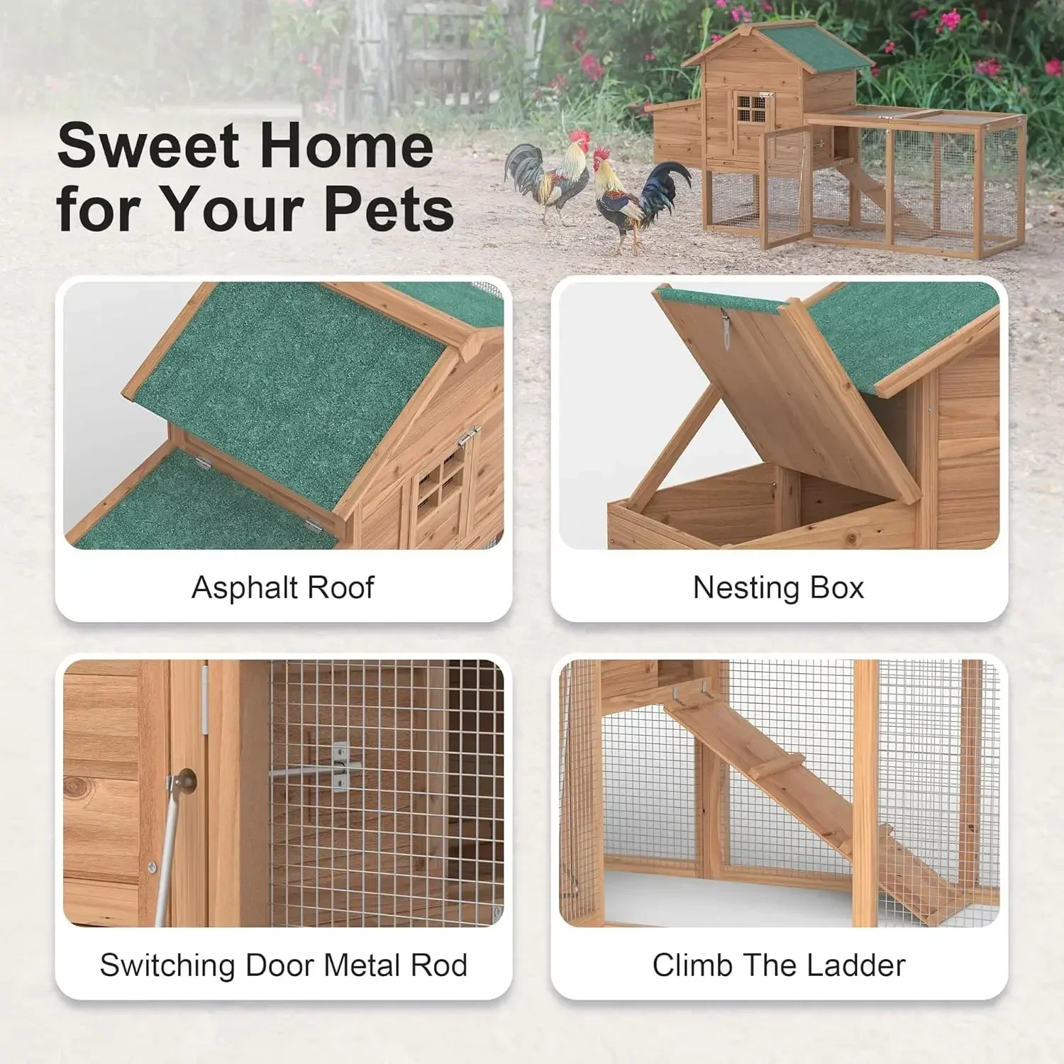 Bestseller80" Chicken Coop for 2-4 Chickens Outdoor Wooden Hen House Poultry Pet Hutch for Backyard w/Run Cage & Nesting Box(A)
Bestseller80" Chicken Coop for 2-4 Chickens Outdoor Wooden Hen House Poultry Pet Hutch for Backyard w/Run Cage & Nesting Box(A)