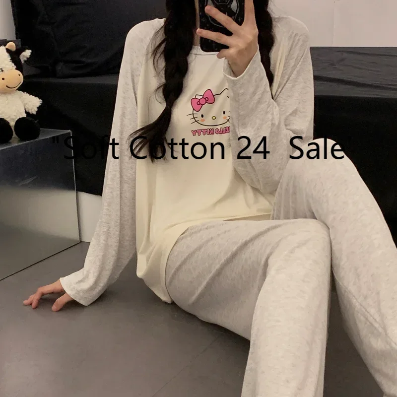 New women's pajamas Hello Kitty, casual loose sports long sleeves = two-piece set, white Hello Kitty printed loungewear
New women's pajamas Hello Kitty, casual loose sports long sleeves = two-piece set, white Hello Kitty printed loungewear
