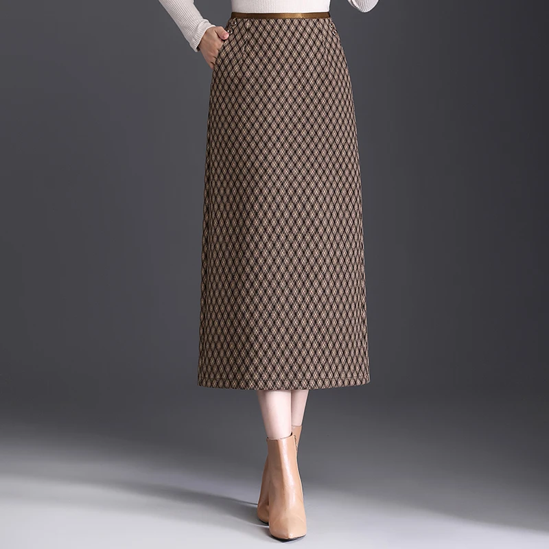 Thiened Elastic Knitted Plaid Wrap around Skirt Women's Mid-Length Straight Cut Autumn Winter New Sle High Waist Skirt
Thiened Elastic Knitted Plaid Wrap around Skirt Women's Mid-Length Straight Cut Autumn Winter New Sle High Waist Skirt