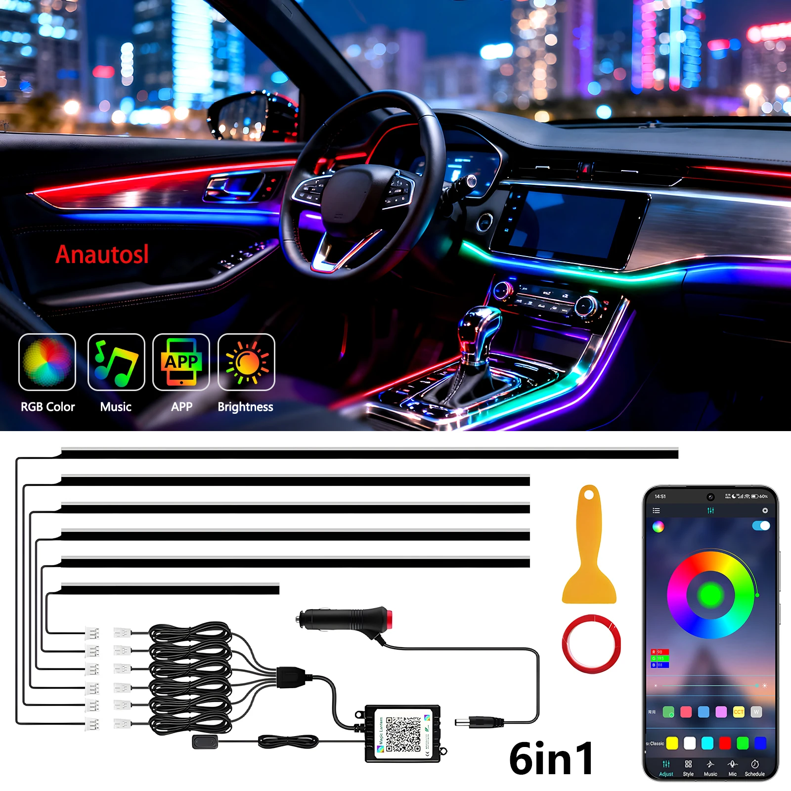 6/10 in 1 Led Car Ambient Lights RGB 213 Symphony Streamer Interior Rainbow Atmosphere Lamp Kit LED Decorative Lamps
6/10 in 1 Led Car Ambient Lights RGB 213 Symphony Streamer Interior Rainbow Atmosphere Lamp Kit LED Decorative Lamps