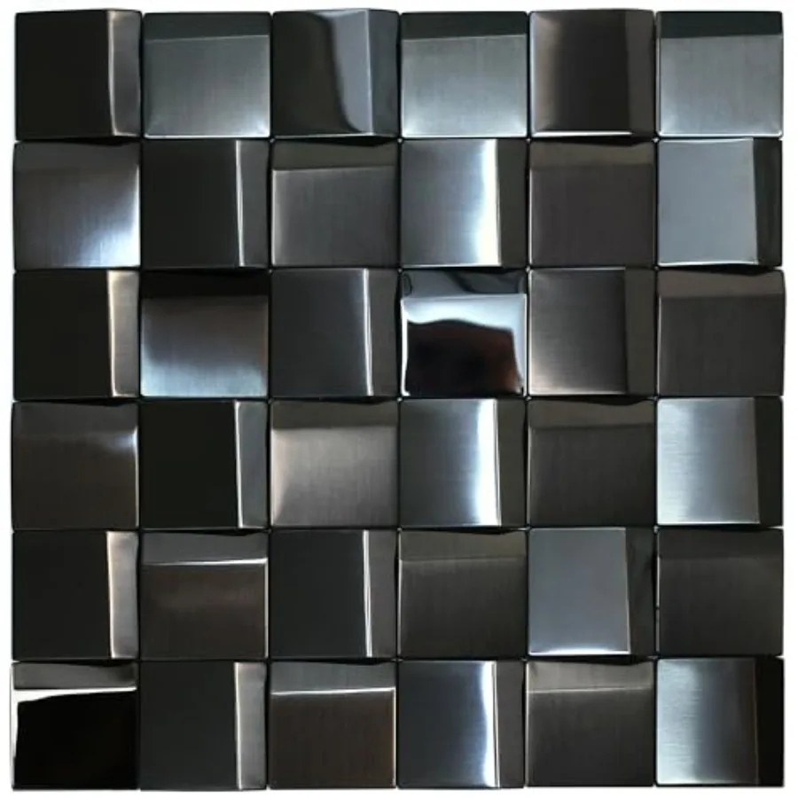 Kitchen backsplash application, black metal mosaic tiles, 3D textured finish, 5 sheets covering 5 sq. feet
Kitchen backsplash application, black metal mosaic tiles, 3D textured finish, 5 sheets covering 5 sq. feet