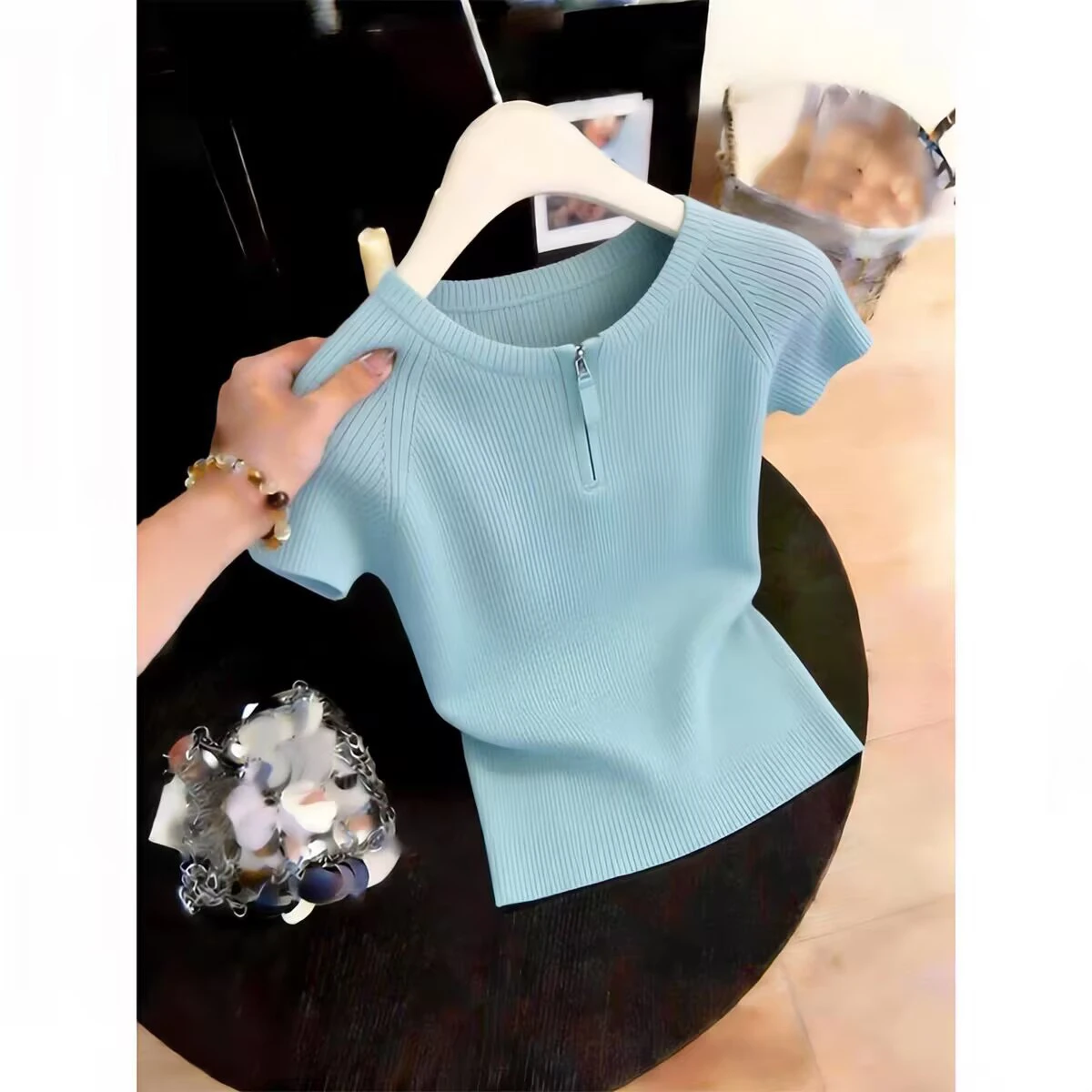 Blue Lazy Style Women's Short Sleeve Knitted Sweater Summer New Loose Fit plus Size Slimming Top Half Zip Casual Fashion
Blue Lazy Style Women's Short Sleeve Knitted Sweater Summer New Loose Fit plus Size Slimming Top Half Zip Casual Fashion