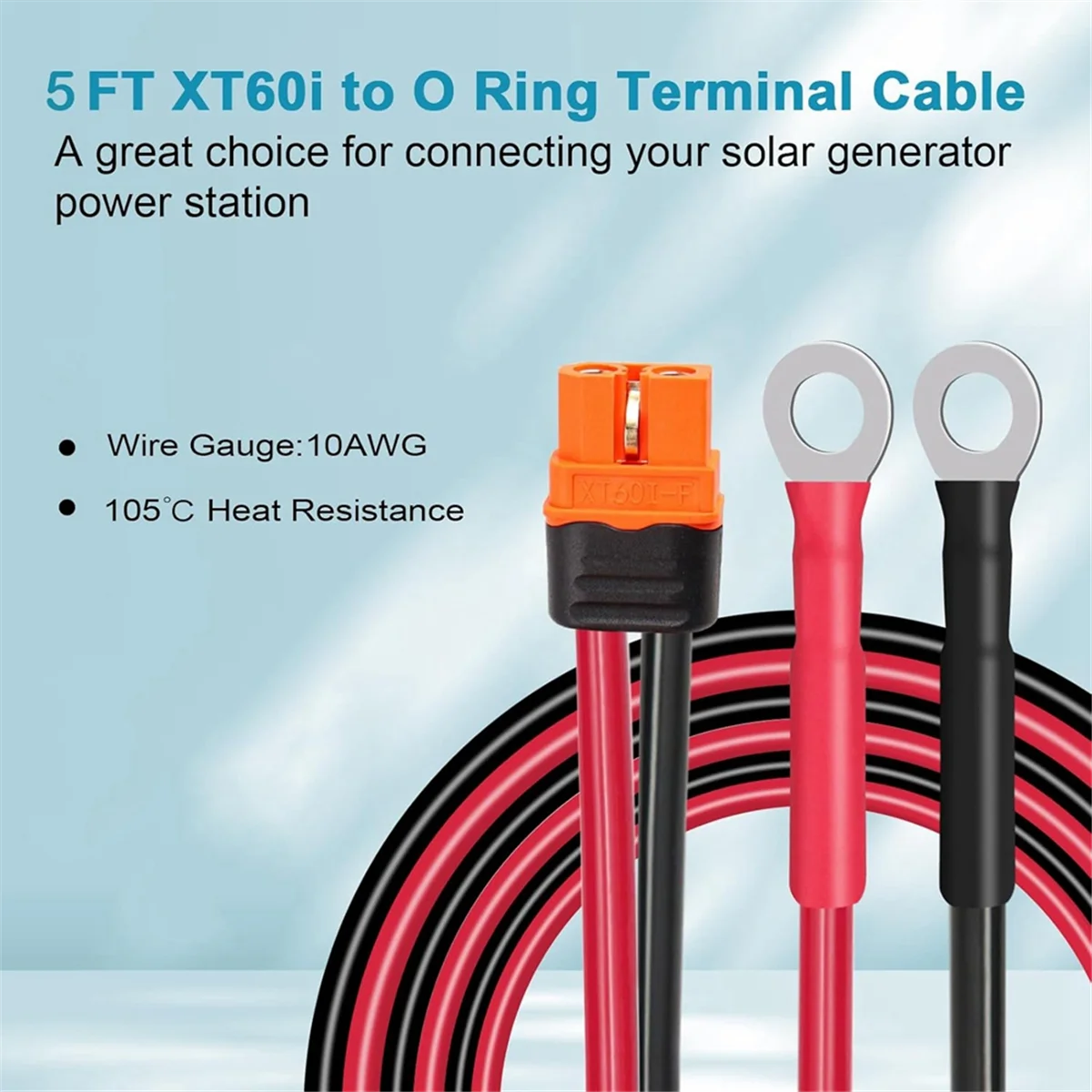 AAA87 XT60i to O Ring Terminal Cable 10AWG Female to O Ring Connector XT60i Extension Cable for Power Station Solar Generators
AAA87 XT60i to O Ring Terminal Cable 10AWG Female to O Ring Connector XT60i Extension Cable for Power Station Solar Generators