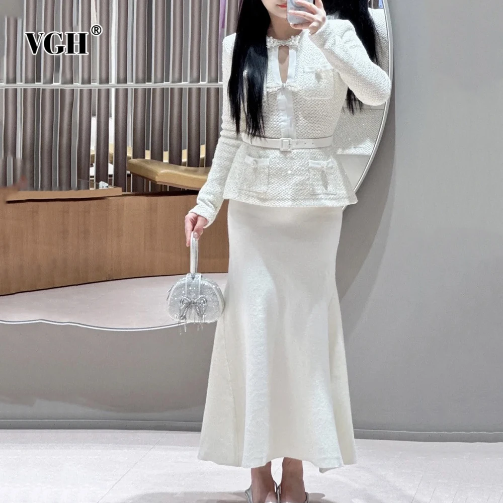 VGH Solid Elegant Slimming Dresses For Women Round Neck Long Sleeve High Waist Spliced Bowknot Chic Dress Female Fashion Style
VGH Solid Elegant Slimming Dresses For Women Round Neck Long Sleeve High Waist Spliced Bowknot Chic Dress Female Fashion Style