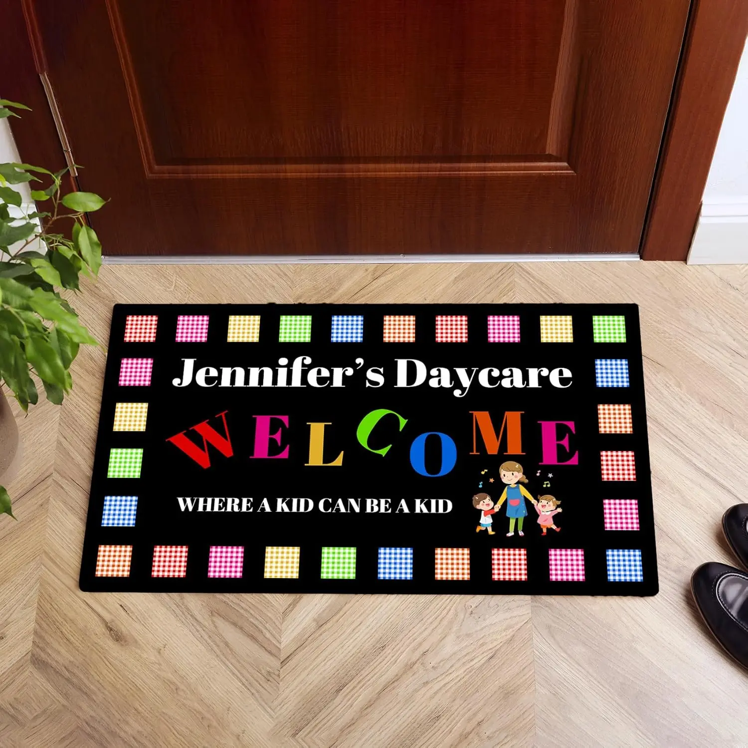 Custom Doormat Personalized Colorful Fun Daycare Welcome Door Mat Indoor Outdoor Entrance Non-Slip Rubber Backing Mat Floor Rug
Custom Doormat Personalized Colorful Fun Daycare Welcome Door Mat Indoor Outdoor Entrance Non-Slip Rubber Backing Mat Floor Rug