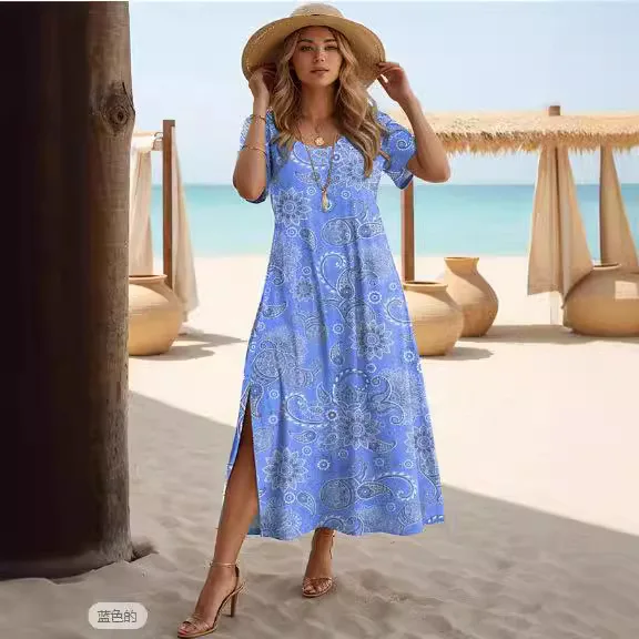 Женские платья с короткими рукавами и длинным платьем с разрезом с принтом Robe Femme Eté Longue Robe Femme
Женские платья с короткими рукавами и длинным платьем с разрезом с принтом Robe Femme Eté Longue Robe Femme