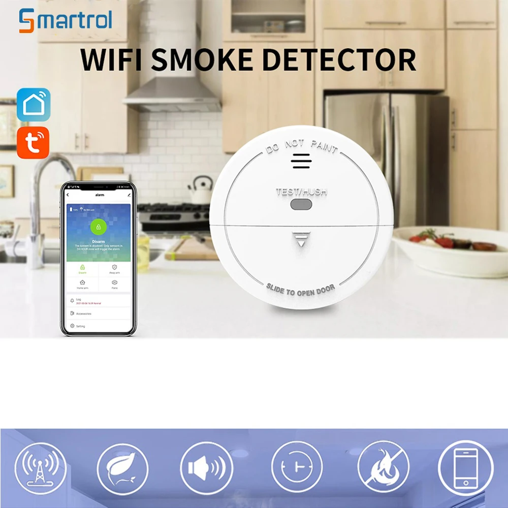 Smartrol WiFi Smoke Sensor Alarms Detector Home Security System Fire Alarm Sensors Support Tuya Smart Life App for House Hotels
Smartrol WiFi Smoke Sensor Alarms Detector Home Security System Fire Alarm Sensors Support Tuya Smart Life App for House Hotels
