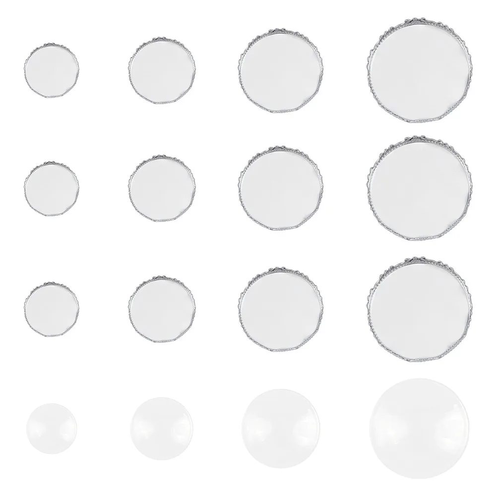 DIY 304 Stainless Steel Cabochon Making Kits include Lace Edge Bezel Cups Cabochon Settings with Transparent Glass Cabochons
DIY 304 Stainless Steel Cabochon Making Kits include Lace Edge Bezel Cups Cabochon Settings with Transparent Glass Cabochons