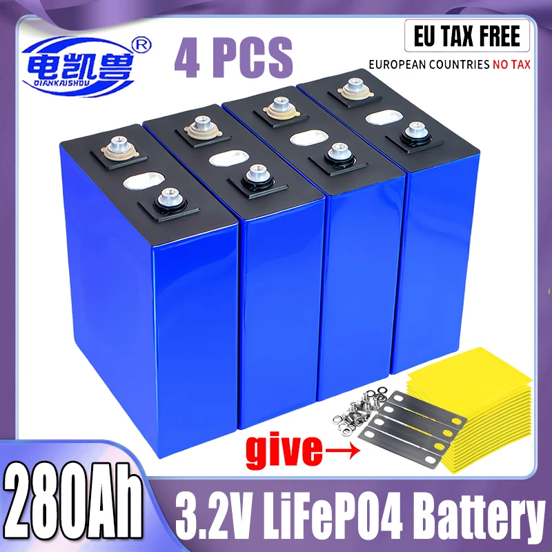 4 PCS 3.2V 280Ah New DIY 12V 24V 48V A-grade LiFePO4 battery electric scooter RV lithium iron phosphate solar storage system AAA
4 PCS 3.2V 280Ah New DIY 12V 24V 48V A-grade LiFePO4 battery electric scooter RV lithium iron phosphate solar storage system AAA