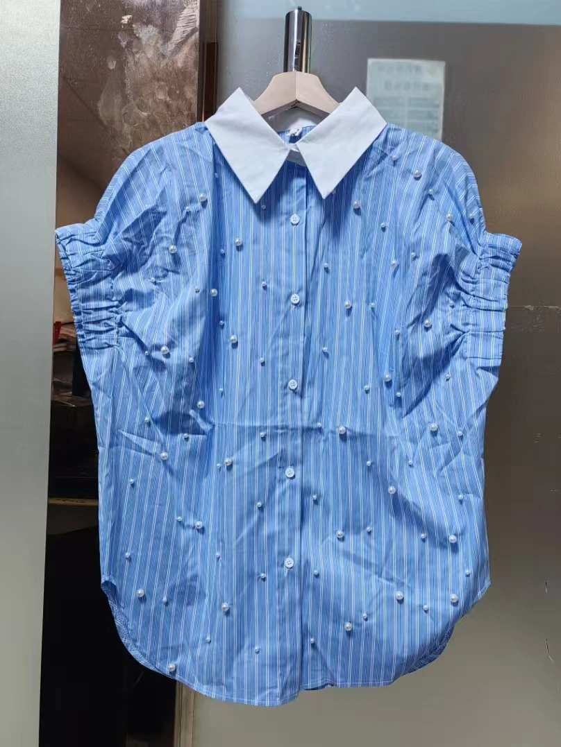 Real Photo Pearls Beads Stitch Cotton Loose Casual Elegant Shirts Blouses For Women 2025 Summer Single Breasted Striple Tops
Real Photo Pearls Beads Stitch Cotton Loose Casual Elegant Shirts Blouses For Women 2025 Summer Single Breasted Striple Tops
