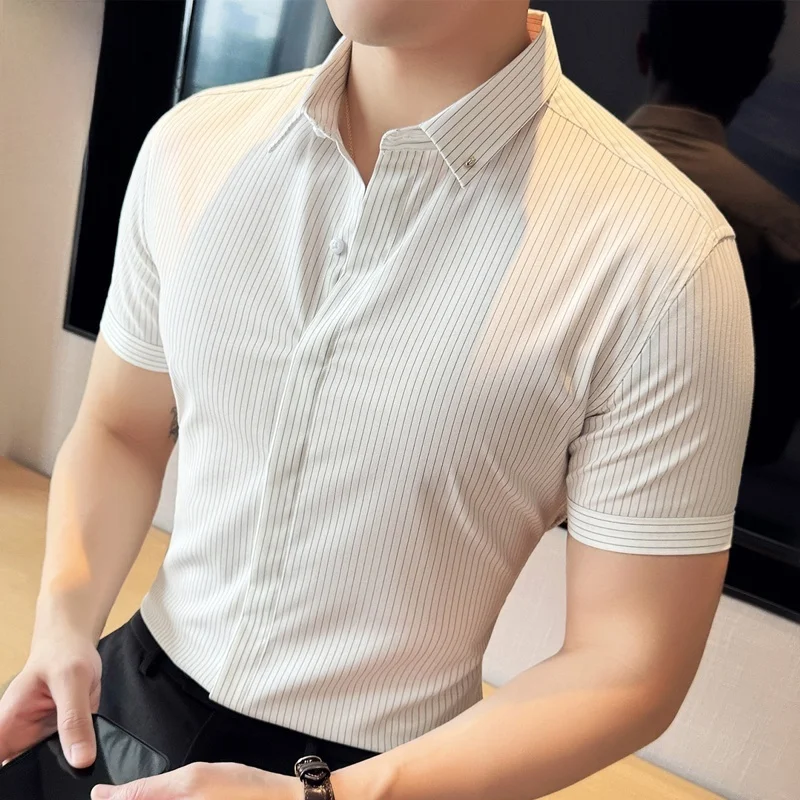 Men's Slim Fit ort Sve irt Summer Busin Formal Ice Silk Thin Stripe irt Youth Trendy Polyester Blend
Men's Slim Fit ort Sve irt Summer Busin Formal Ice Silk Thin Stripe irt Youth Trendy Polyester Blend