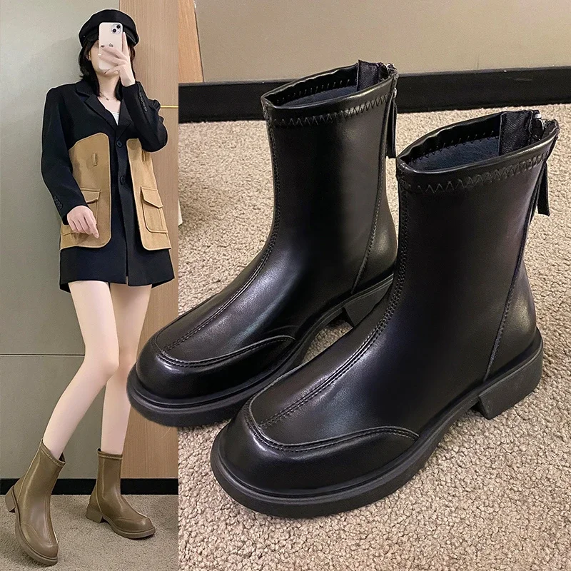 British style soft leather women's boots for autumn and winter , new round toe thick heel slimming and versatile women's boots
British style soft leather women's boots for autumn and winter , new round toe thick heel slimming and versatile women's boots