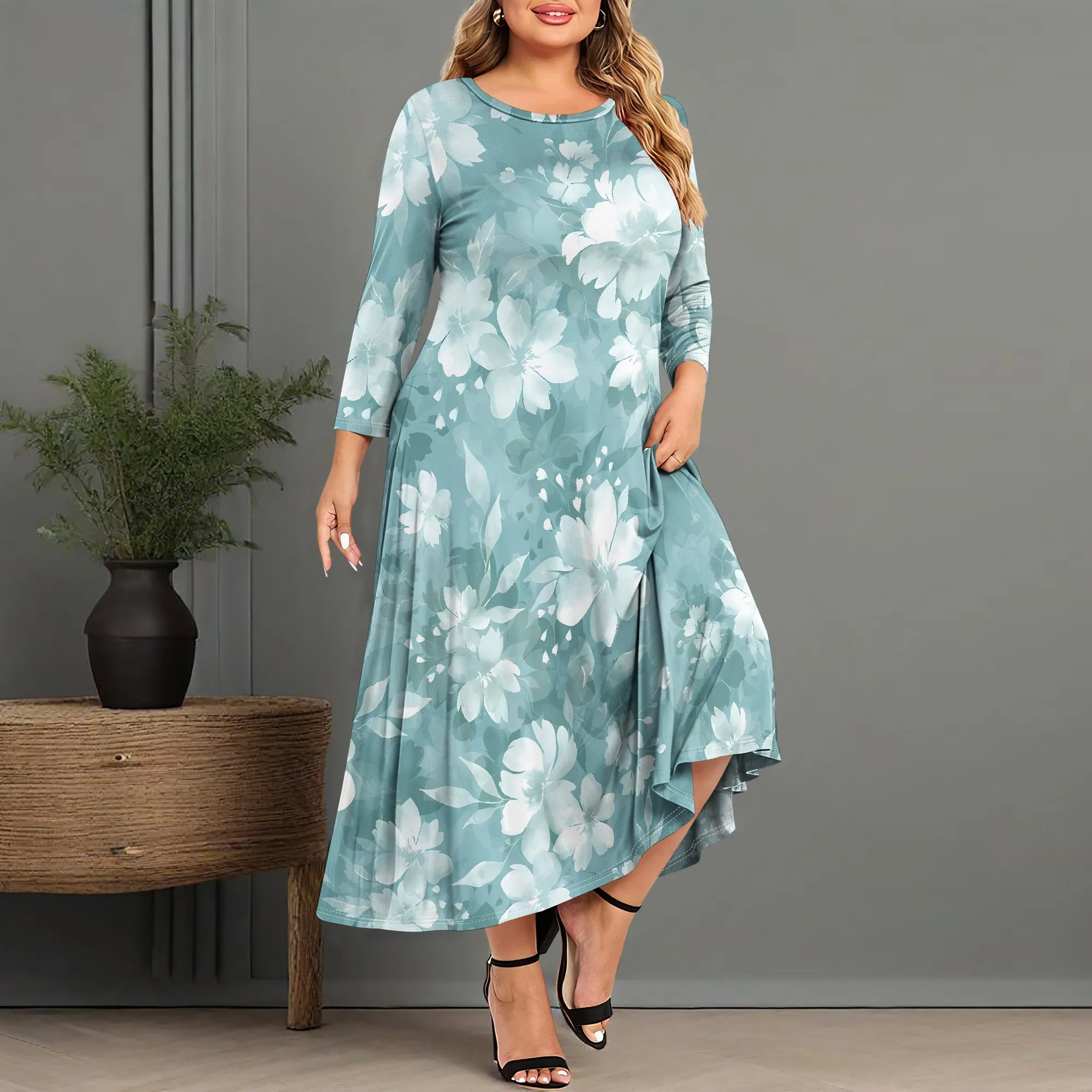 EQQZD Elegant Long Sleeve Round Neck Dress Plus Size, Iridescent Floral Print Maxi Dress for Women's Summer Outings
EQQZD Elegant Long Sleeve Round Neck Dress Plus Size, Iridescent Floral Print Maxi Dress for Women's Summer Outings