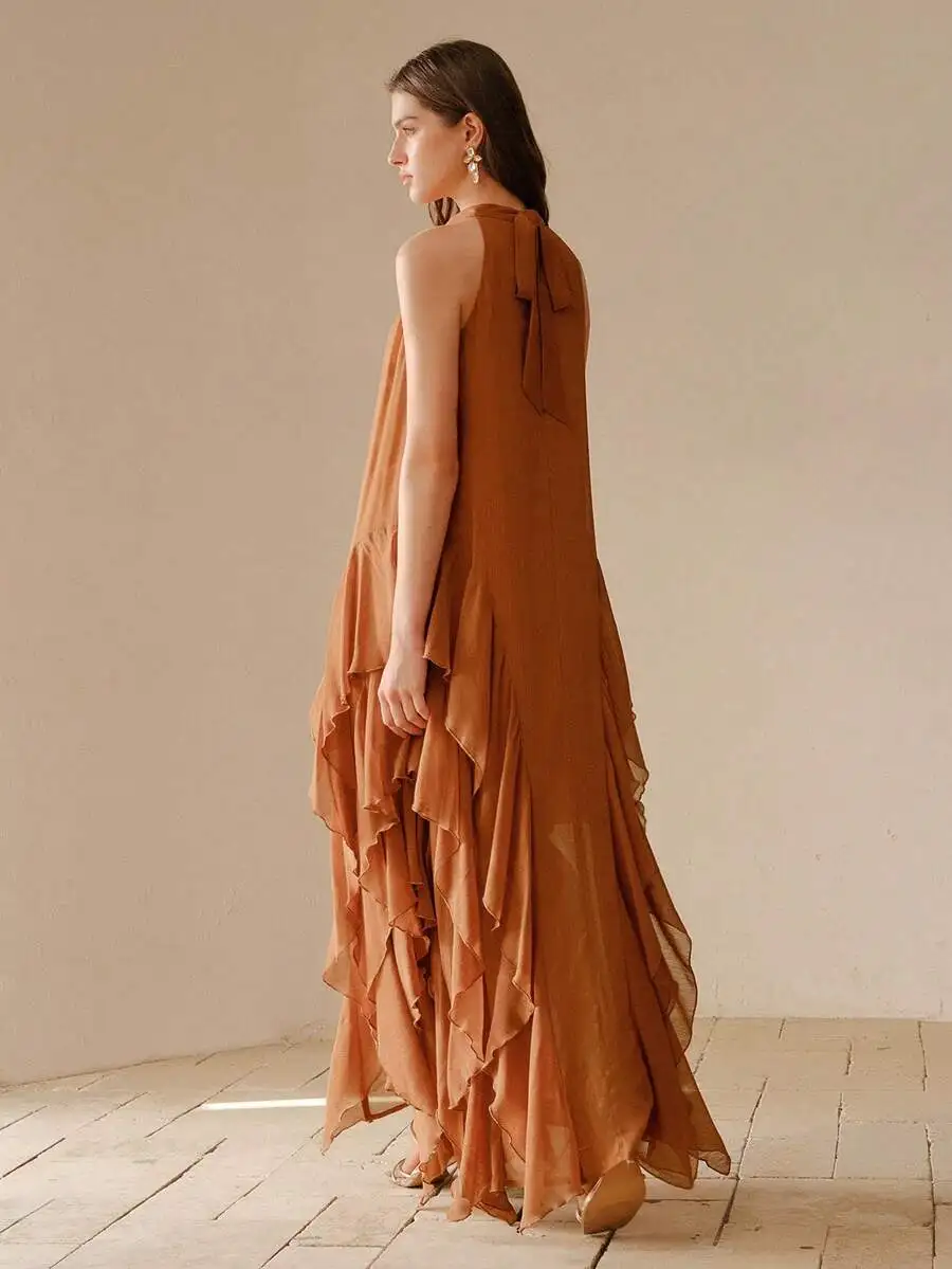 Elegant Lightweight Halter Ruffle Maxi Dress For Beach Vacation Summer
Elegant Lightweight Halter Ruffle Maxi Dress For Beach Vacation Summer
