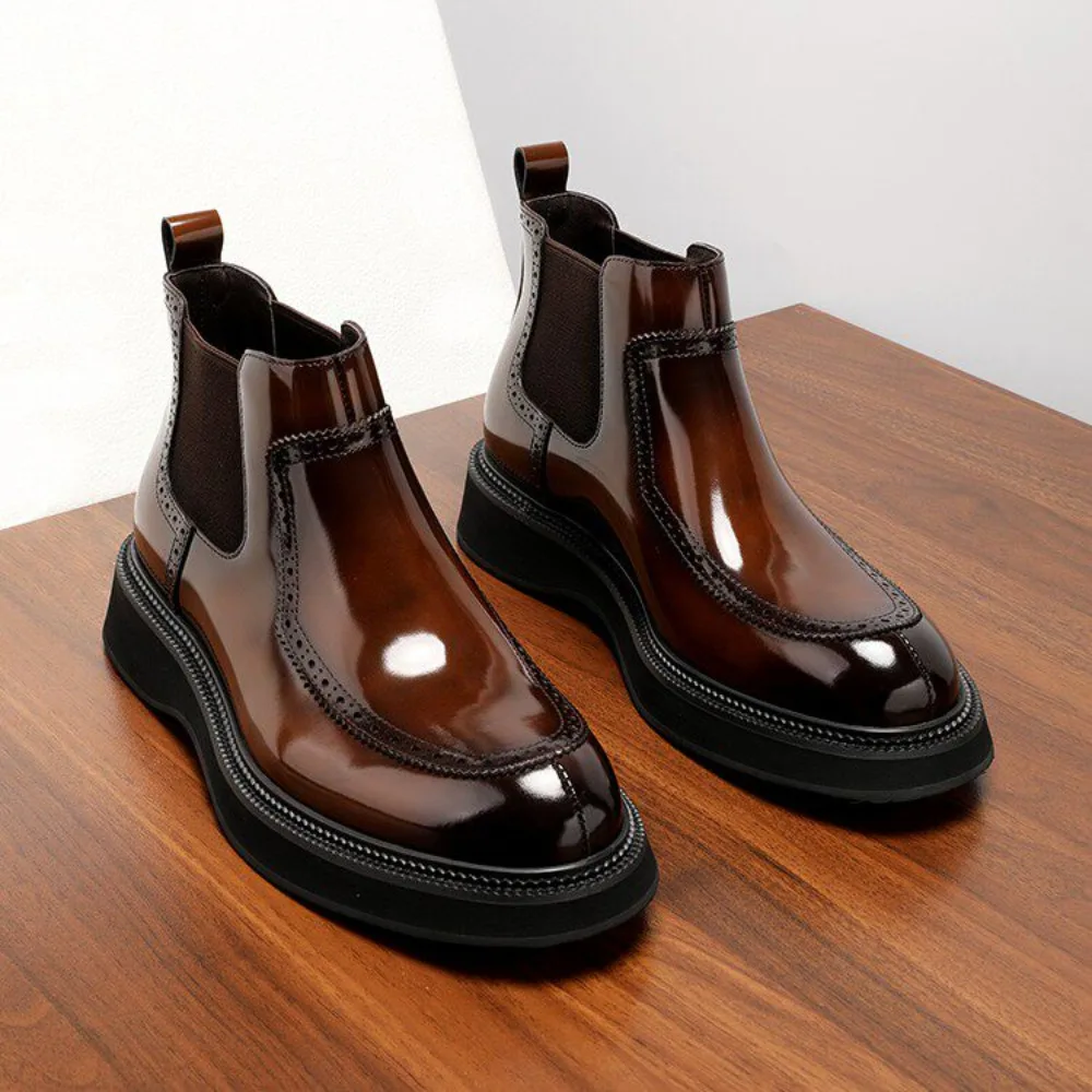 Premium Mens Boots Wear Glossy Genuine Leather Ankle Boots British Style Casual High Top Thick Sole Height Increasing Shoes
Premium Mens Boots Wear Glossy Genuine Leather Ankle Boots British Style Casual High Top Thick Sole Height Increasing Shoes