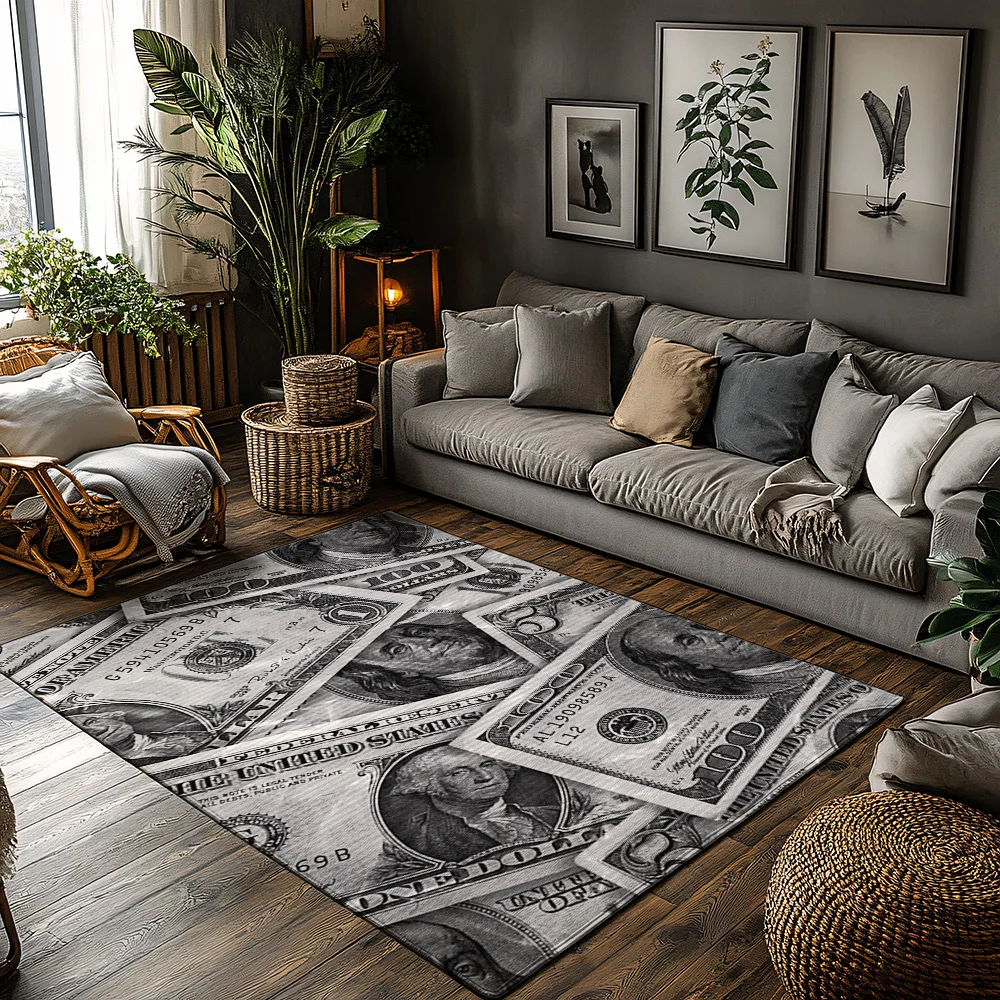 US Dollar Print Area Rug, Black Gray Modern Carpet for Living Room, Soft Non-Slip Sofa Mat with Finance Theme Decor
US Dollar Print Area Rug, Black Gray Modern Carpet for Living Room, Soft Non-Slip Sofa Mat with Finance Theme Decor