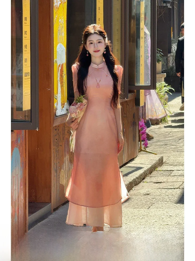 Elegant Pink Dress Slimming New Chinese Style High Waist Polyester Fiber Summer Short Sleeve City Commute Dress
Elegant Pink Dress Slimming New Chinese Style High Waist Polyester Fiber Summer Short Sleeve City Commute Dress