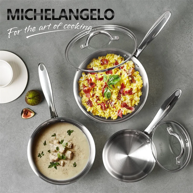 MICHELANGELO 3Pcs Stew Pot Set Stainless Steel Sauce Pot with Lid Three-layer Composite Base Cooking Pot Induction Compatible 
MICHELANGELO 3Pcs Stew Pot Set Stainless Steel Sauce Pot with Lid Three-layer Composite Base Cooking Pot Induction Compatible