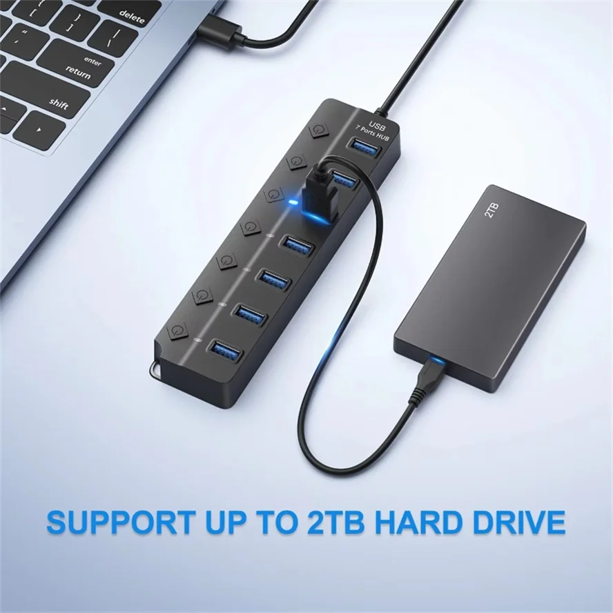 USB-концентратор 3.0 Multiprise USB-высокоскоростной разветвитель 7-портовый концентратор 5 Гбит/с Адаптер питания с переключателем Длинный кабель с несколькими расширителями-концентратором 
USB-концентратор 3.0 Multiprise USB-высокоскоростной разветвитель 7-портовый концентратор 5 Гбит/с Адаптер питания с переключателем Длинный кабель с несколькими расширителями-концентратором