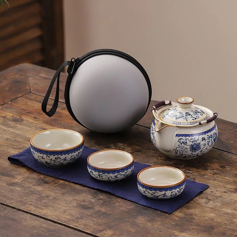 Ru Kiln Blue and White Travel Portable Tea Set 1 Pot 3 Cups Single Person Outdoor Camping Hand-held Pot Quick Tea Cup
Ru Kiln Blue and White Travel Portable Tea Set 1 Pot 3 Cups Single Person Outdoor Camping Hand-held Pot Quick Tea Cup