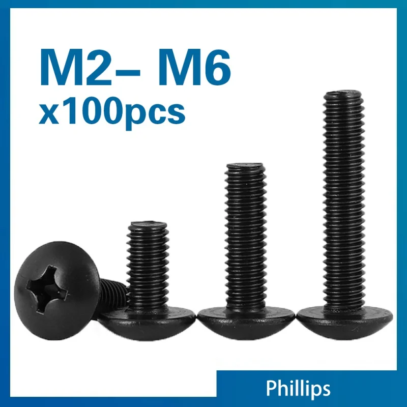 100Pcs/lot TM Screws Phillips Truss Mushroom Head Screw Black Plated Electronic Carbon Steel Screws M2 M2.5 M3 M3.5 M4 M5 M6
100Pcs/lot TM Screws Phillips Truss Mushroom Head Screw Black Plated Electronic Carbon Steel Screws M2 M2.5 M3 M3.5 M4 M5 M6
