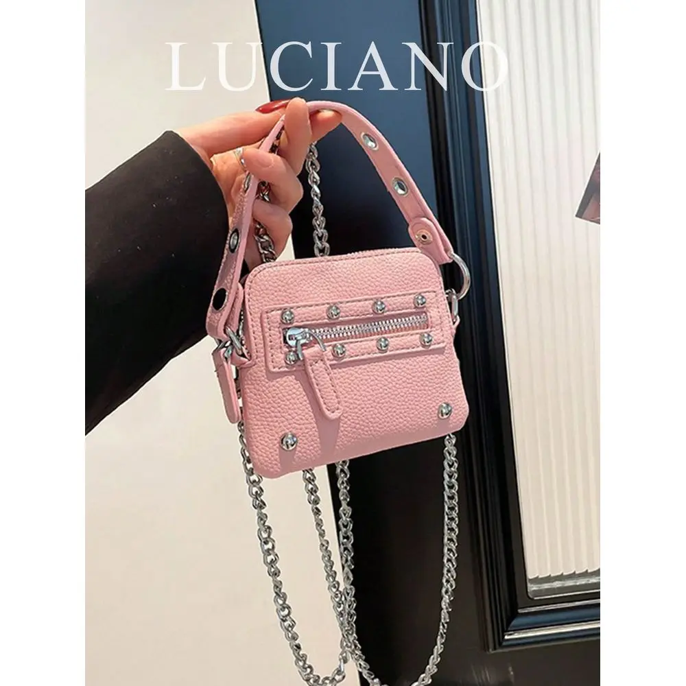 Handbag, Pink, Rivet Chain Tote Bag, Punk Rivet Mini Chain Bag, Biker Chic Crossbody Bag, Street Photography Rivet Mini Bag, Re
Handbag, Pink, Rivet Chain Tote Bag, Punk Rivet Mini Chain Bag, Biker Chic Crossbody Bag, Street Photography Rivet Mini Bag, Re