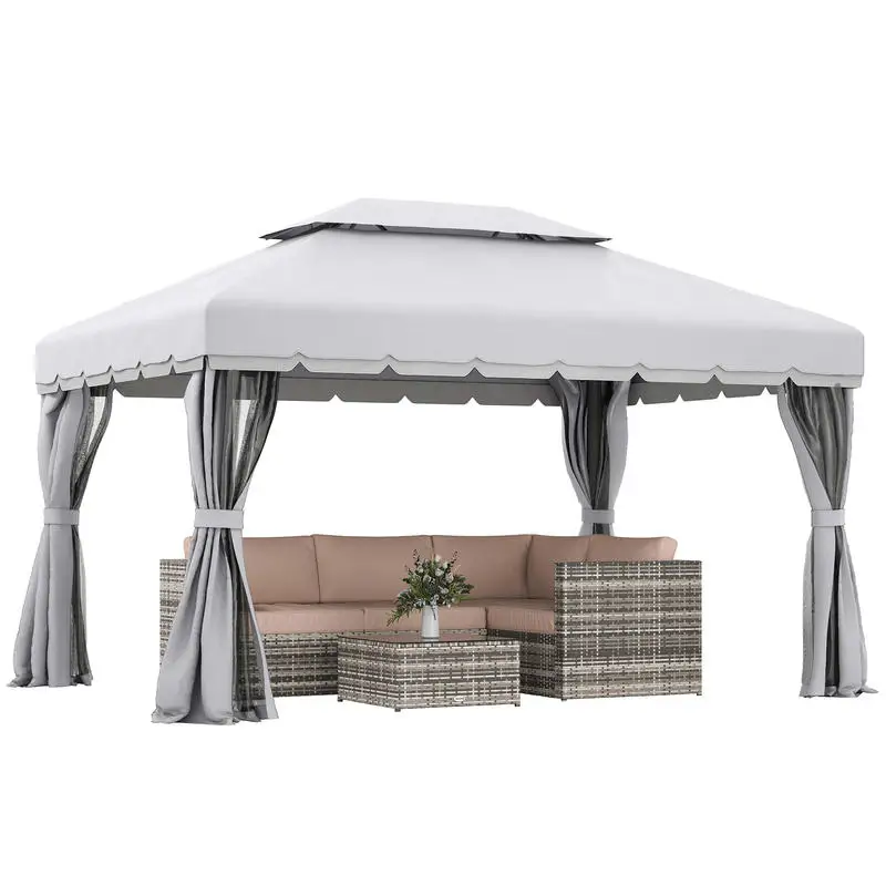 Outsunny 10' x 13' Patio Gazebo, Aluminum Frame Double Roof Outdoor Gazebo Canopy Shelter with Netting & Curtains, Light Gray
Outsunny 10' x 13' Patio Gazebo, Aluminum Frame Double Roof Outdoor Gazebo Canopy Shelter with Netting & Curtains, Light Gray