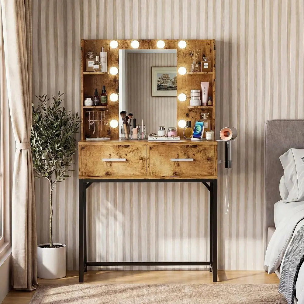 Makeup Vanity Desk With LED Lighted Mirror Charging Station, 3 Color Modes Dimmable Dressing Table With 2 Drawers Storage Shelv
Makeup Vanity Desk With LED Lighted Mirror Charging Station, 3 Color Modes Dimmable Dressing Table With 2 Drawers Storage Shelv